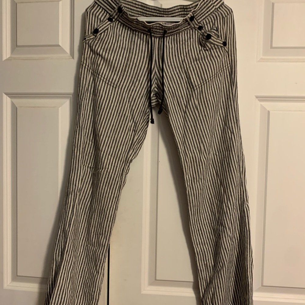 Jolt Black and White Striped Flare Jeans